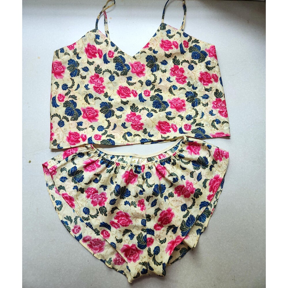 Vintage Victorias Secret Floral Satin Lingerie Set: Gold Label Cami & Tap Pants
